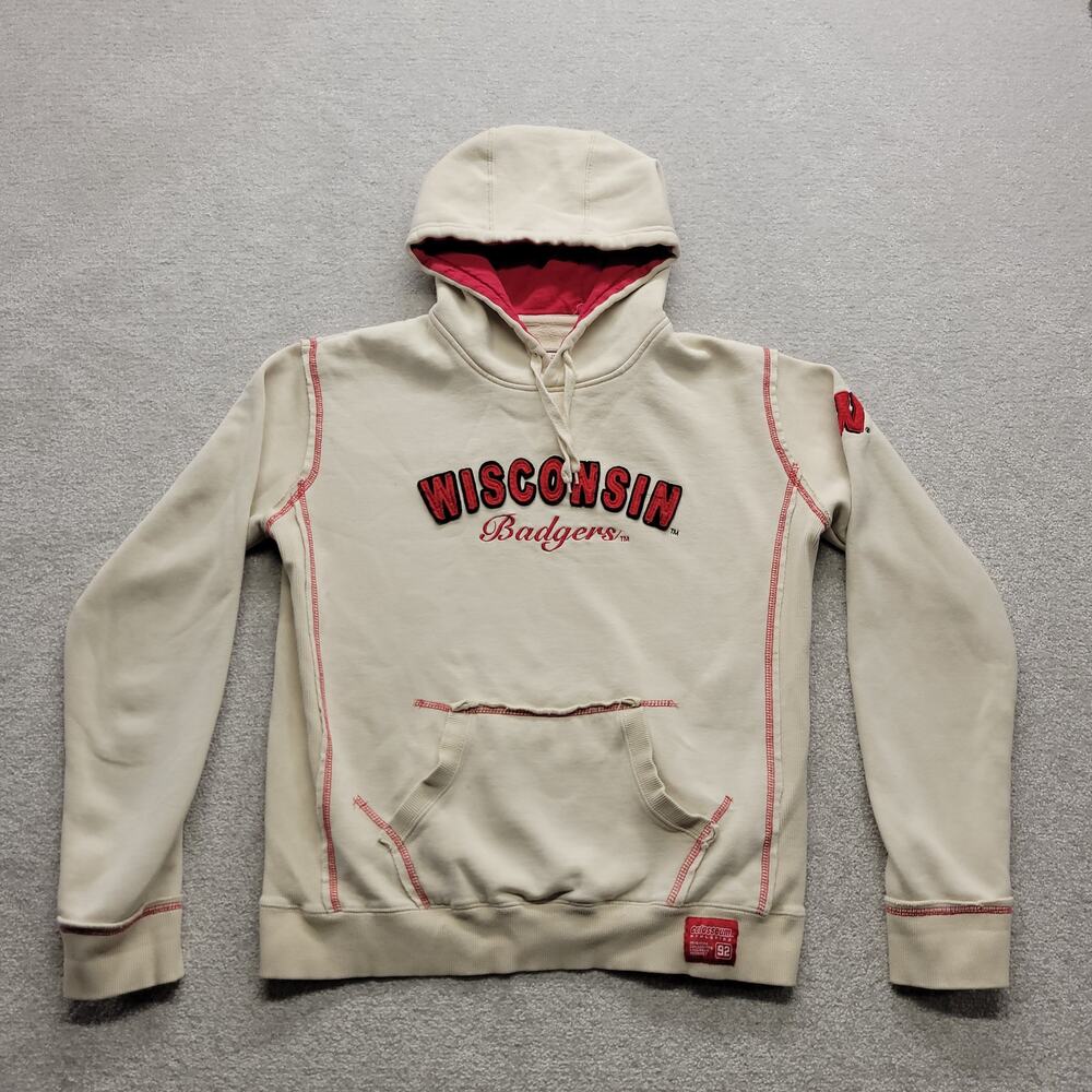 Wisconsin Badgers Hoodie Womens XL Colosseum Cream Embroidered NCAA Sweatshirt